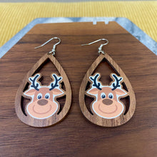 Load image into Gallery viewer, Wooden Teardrop Cutout Earrings - Christmas - Reindeer