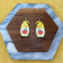 Load image into Gallery viewer, Wooden Dangle Earrings - Teacher Gnome Apple