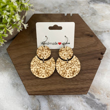 Load image into Gallery viewer, Wooden Dangle Earrings - Floral Moon Circle