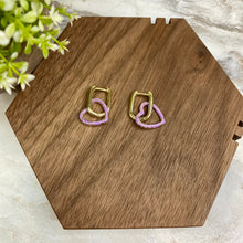 Load image into Gallery viewer, Metal Dangle Earrings - Heart Link - Purple