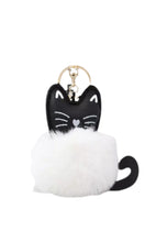 Load image into Gallery viewer, Keychain - Fuzzy Pom Pom - Black Cat