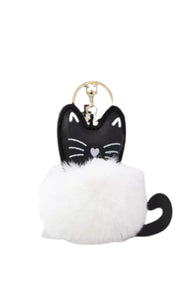 Keychain - Fuzzy Pom Pom - Black Cat