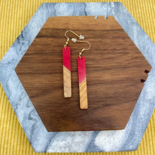 Load image into Gallery viewer, Dangle Earring - Wood &amp; Acrylic - Rectangle