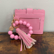 Load image into Gallery viewer, Silicone Bracelet Keychain with Scalloped Card Holder - Pink