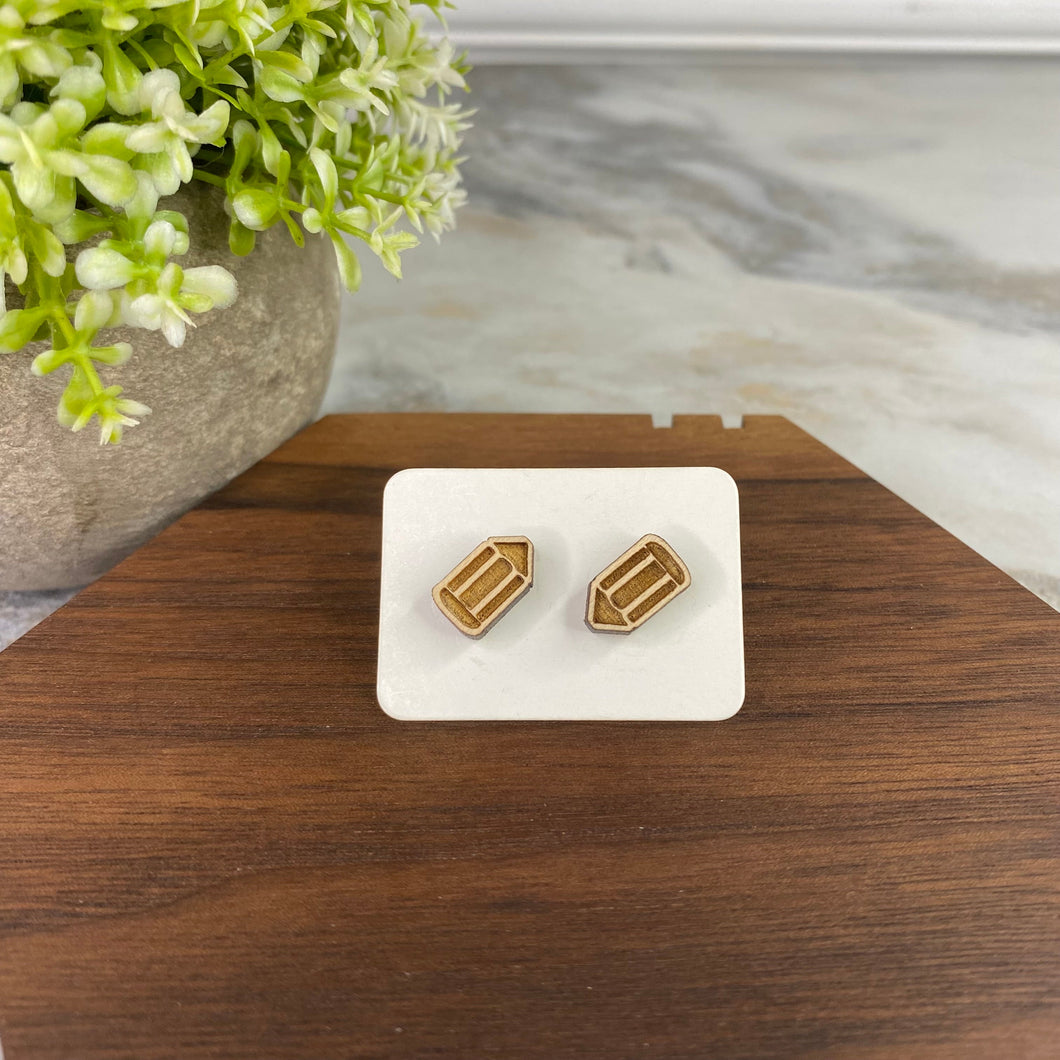 Wooden Stud Earrings - Teacher - Pencil