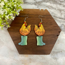 Load image into Gallery viewer, Wooden Dangle Earrings - Chicken - #9