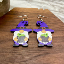 Load image into Gallery viewer, Wooden Dangle Earrings - Halloween - Gnome Cauldron