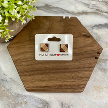Load image into Gallery viewer, Wooden Stud Earrings - Checkered Square
