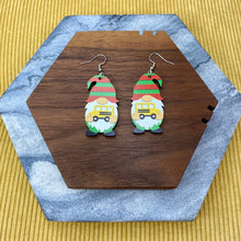 Load image into Gallery viewer, Wooden Dangle Earrings - Teacher Gnome Bus