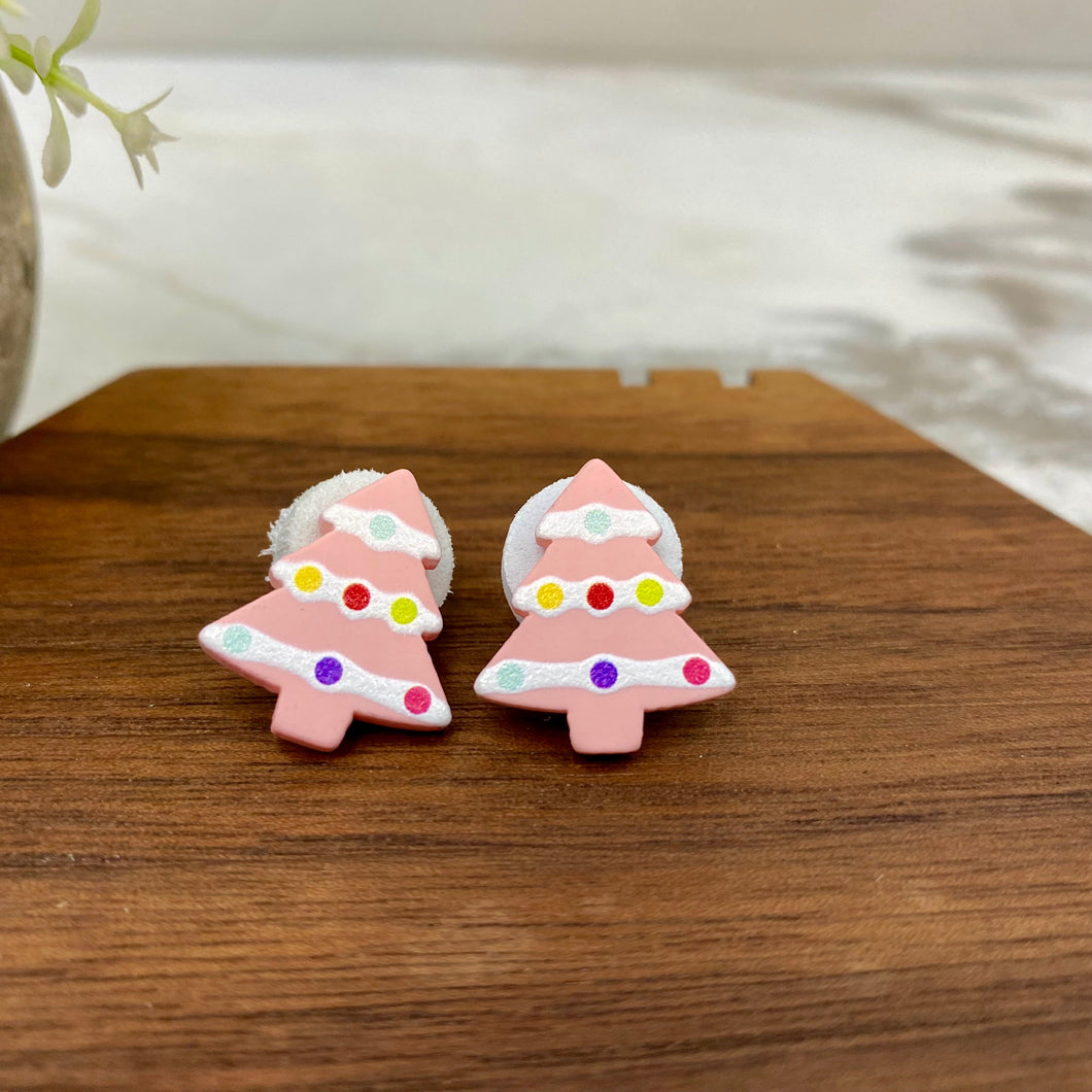 Acrylic Stud Earrings - Christmas - Pink Tree