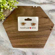 Load image into Gallery viewer, Wooden Stud Earrings - Dino #1