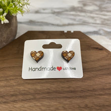 Load image into Gallery viewer, Wooden Stud Earrings - Checkered Heart