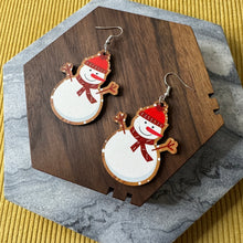 Load image into Gallery viewer, Wooden Dangle Earrings - Holiday Christmas - Snowman