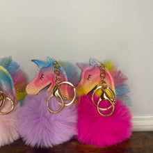 Load image into Gallery viewer, Keychain - Fuzzy Unicorn Pom Pom