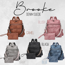 Load image into Gallery viewer, Denim Suede Brooke Backpack + Pouch