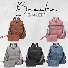 Load image into Gallery viewer, Denim Suede Brooke Backpack + Pouch