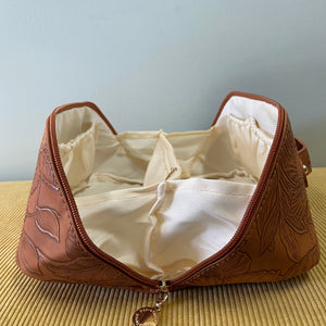 Oversized Lay Flat Cosmetic Bag - Embossed Floral