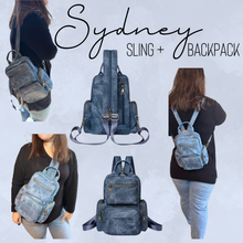 Load image into Gallery viewer, Sydney Denim 2-in-1 Sling + Backpack - Blue