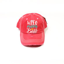 Load image into Gallery viewer, Distressed Salmon &quot;Wife Mom Boss&quot; Cap