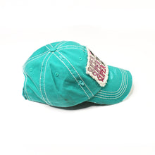 Load image into Gallery viewer, Distressed Turquoise &quot;Super Mom Super Tired Super Blessed&quot; Cap